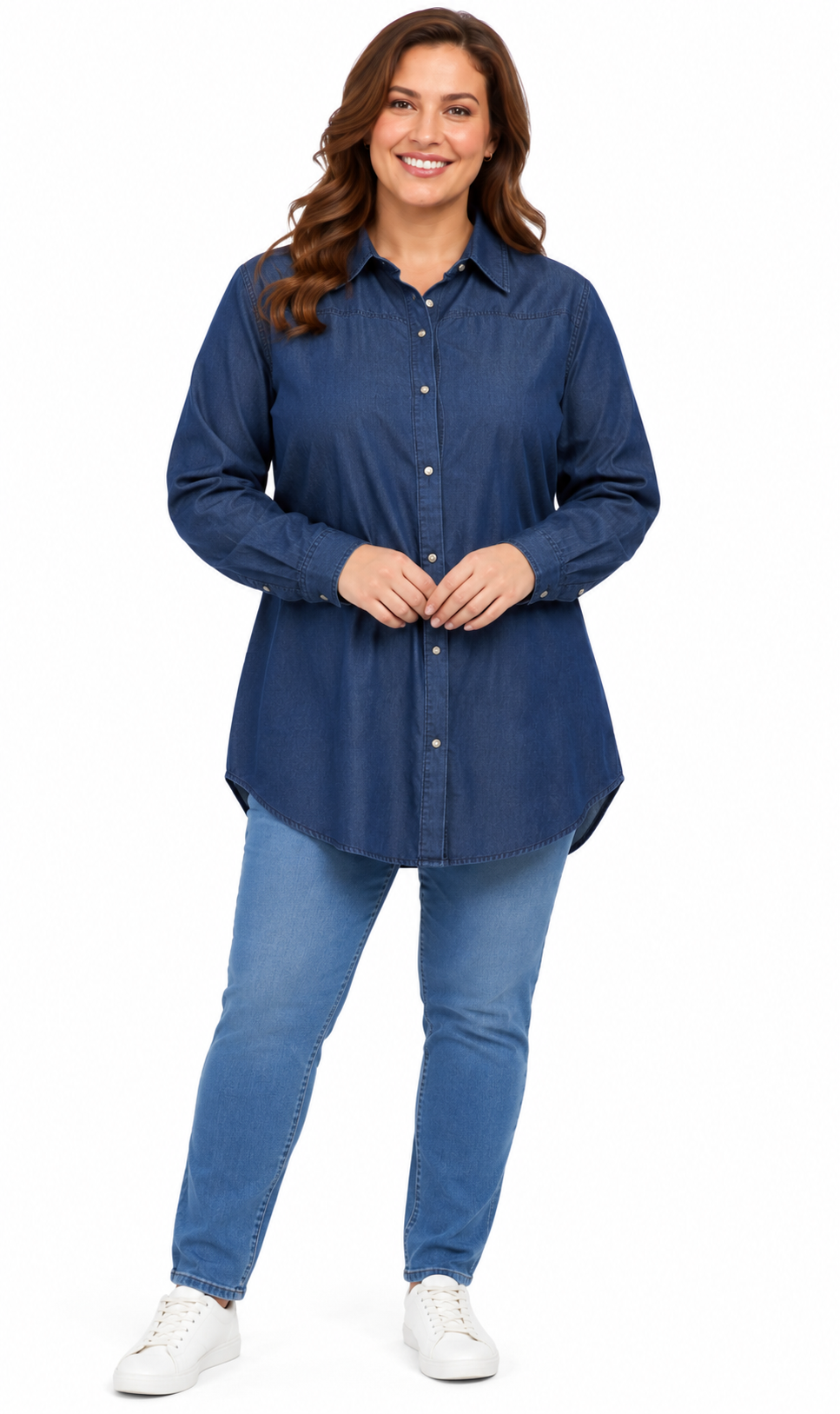 Women's Long Sleeve Denim Tunic Top — Button Front All Season Wear