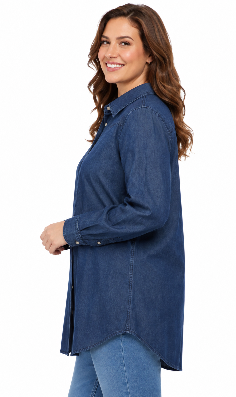 Women's Long Sleeve Denim Tunic Top — Button Front All Season Wear