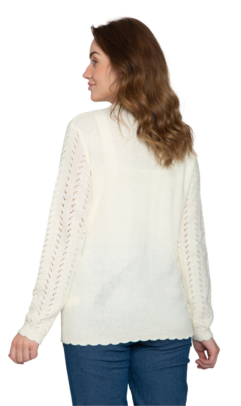 Women's Button Front Crochet Pointelle Cardigan with Pockets