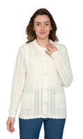 Women's Button Front Crochet Pointelle Cardigan with Pockets