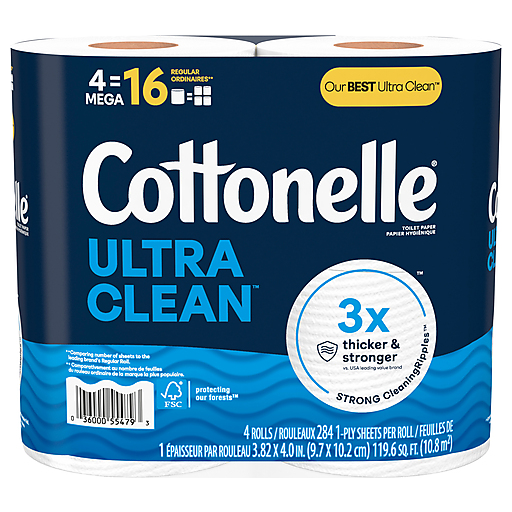 Cottonelle® Ultra Clean™ Mega Toilet Paper Roll, 4-Pack