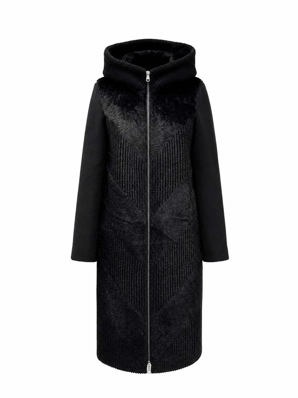 Reversible Faux Fur & Suede Hooded Coat