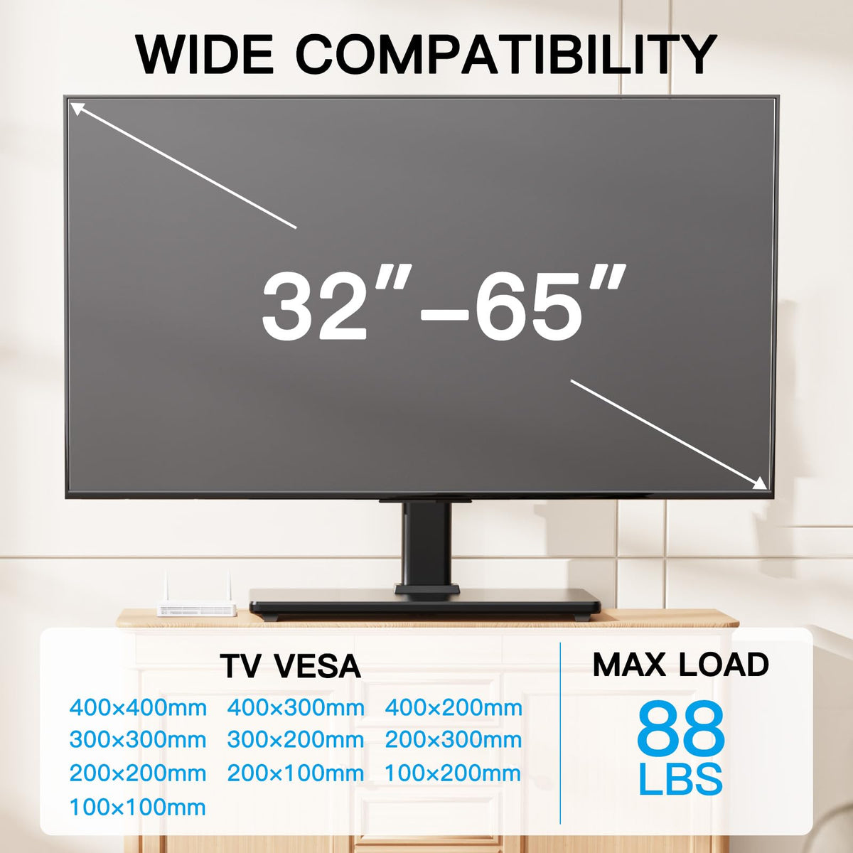 Universal Swivel Tabletop TV Stand for 32-65 in TVs, Height Adjustable