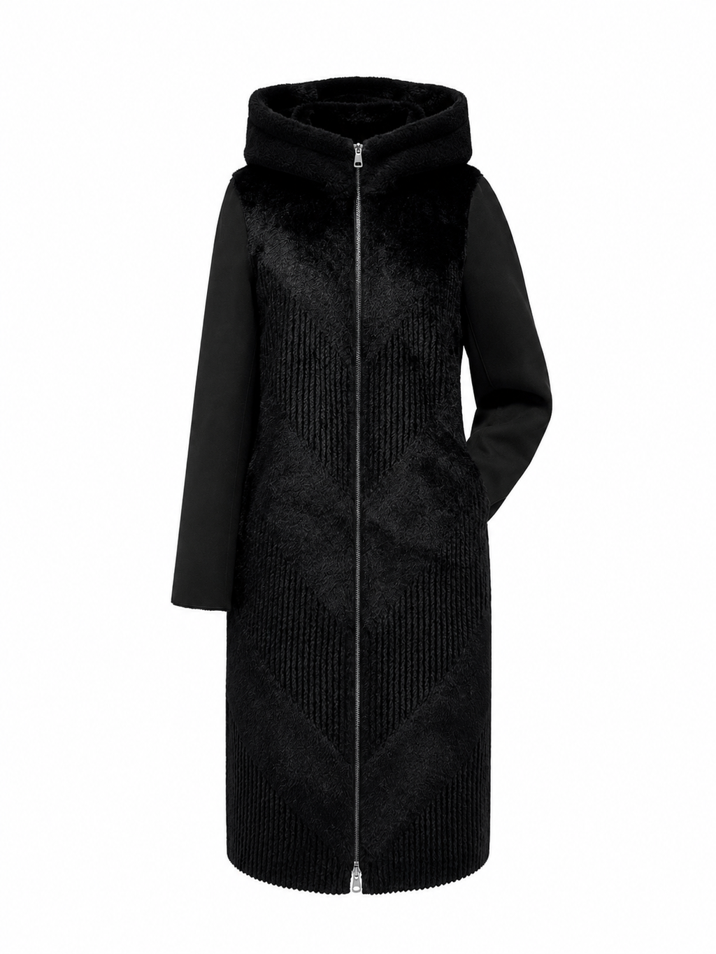 Reversible Faux Fur & Suede Hooded Coat
