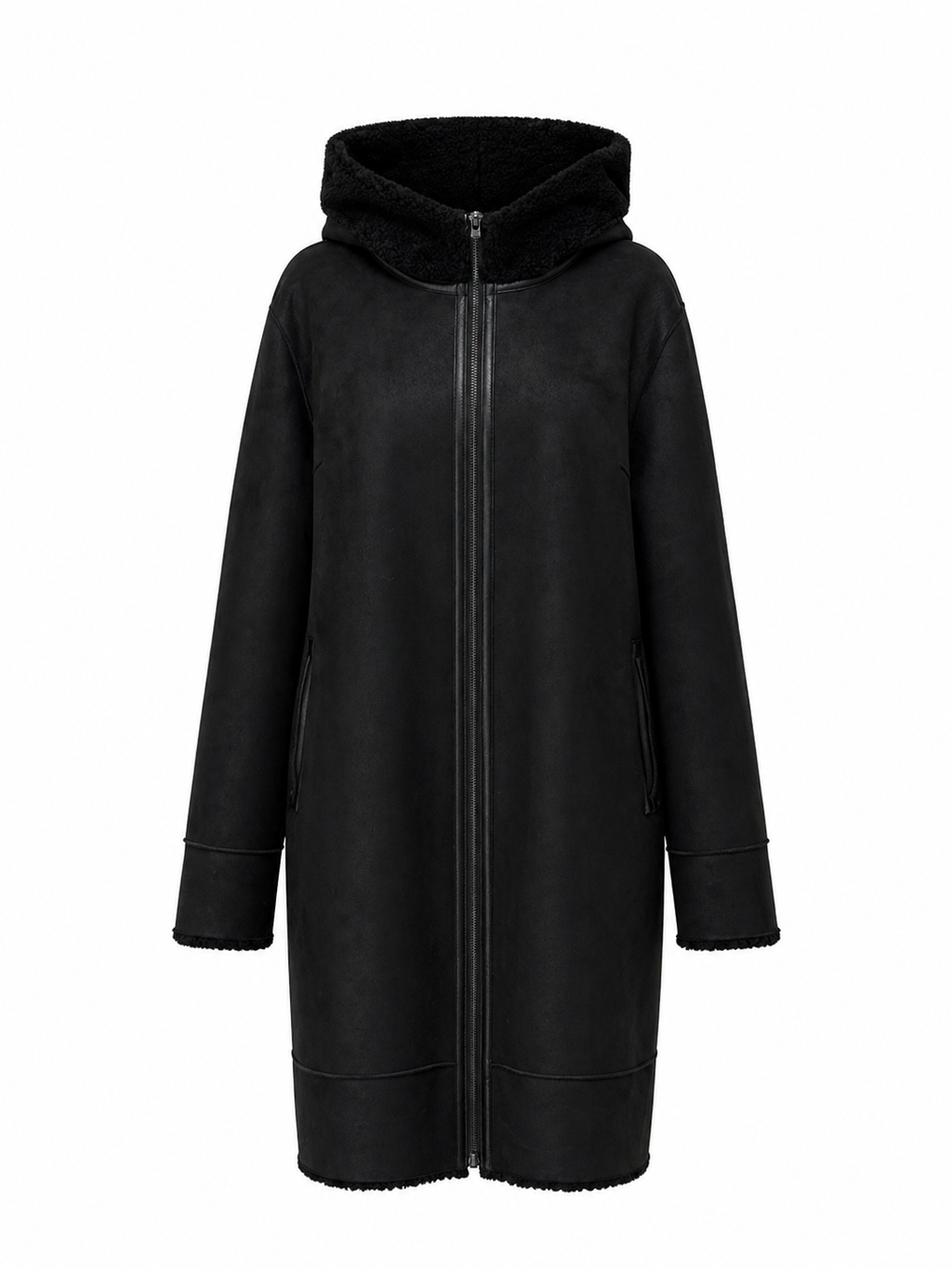 Reversible Faux Fur & Suede Coat in Black/Black