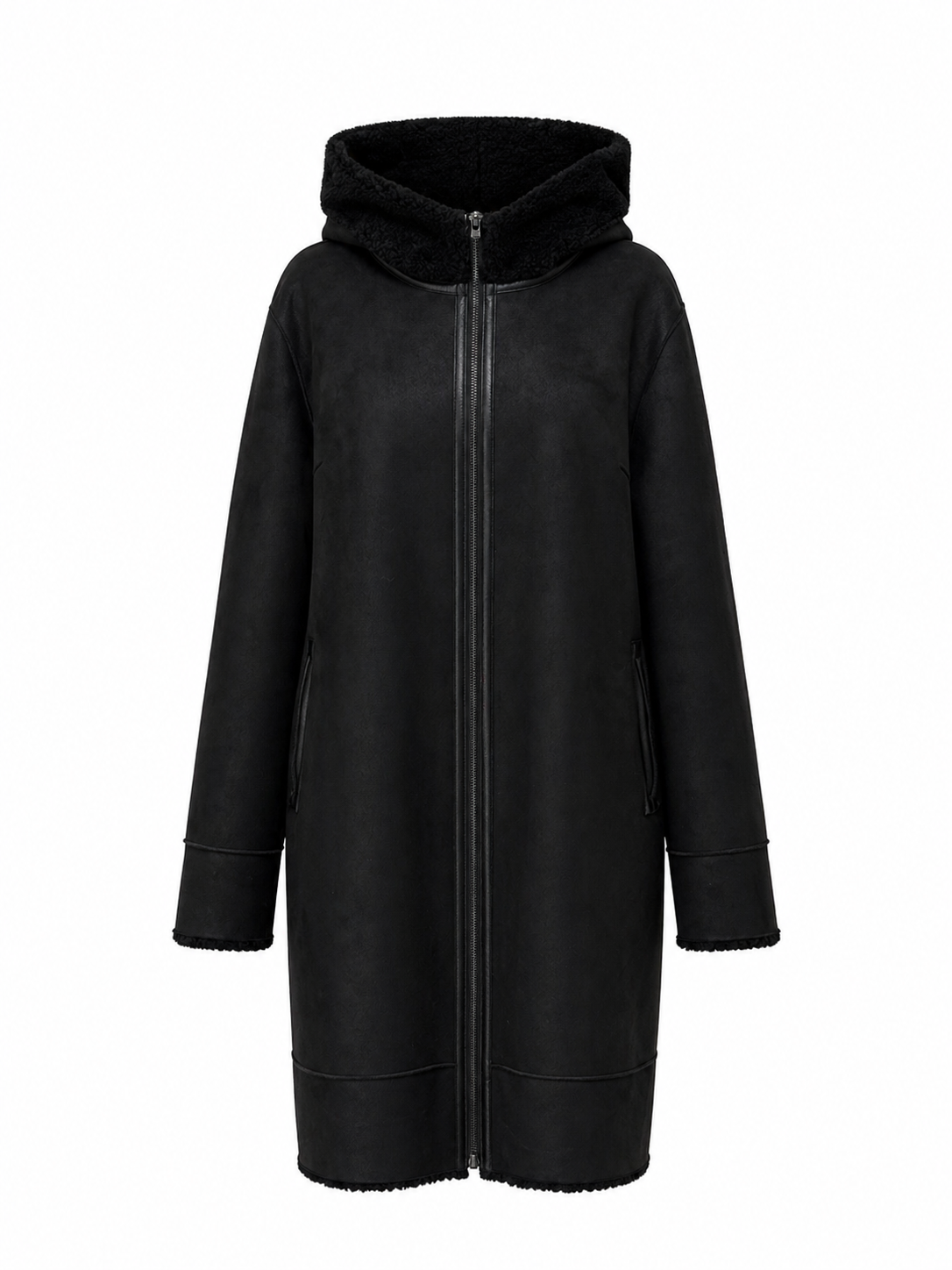 Reversible Faux Fur & Suede Coat in Black/Black
