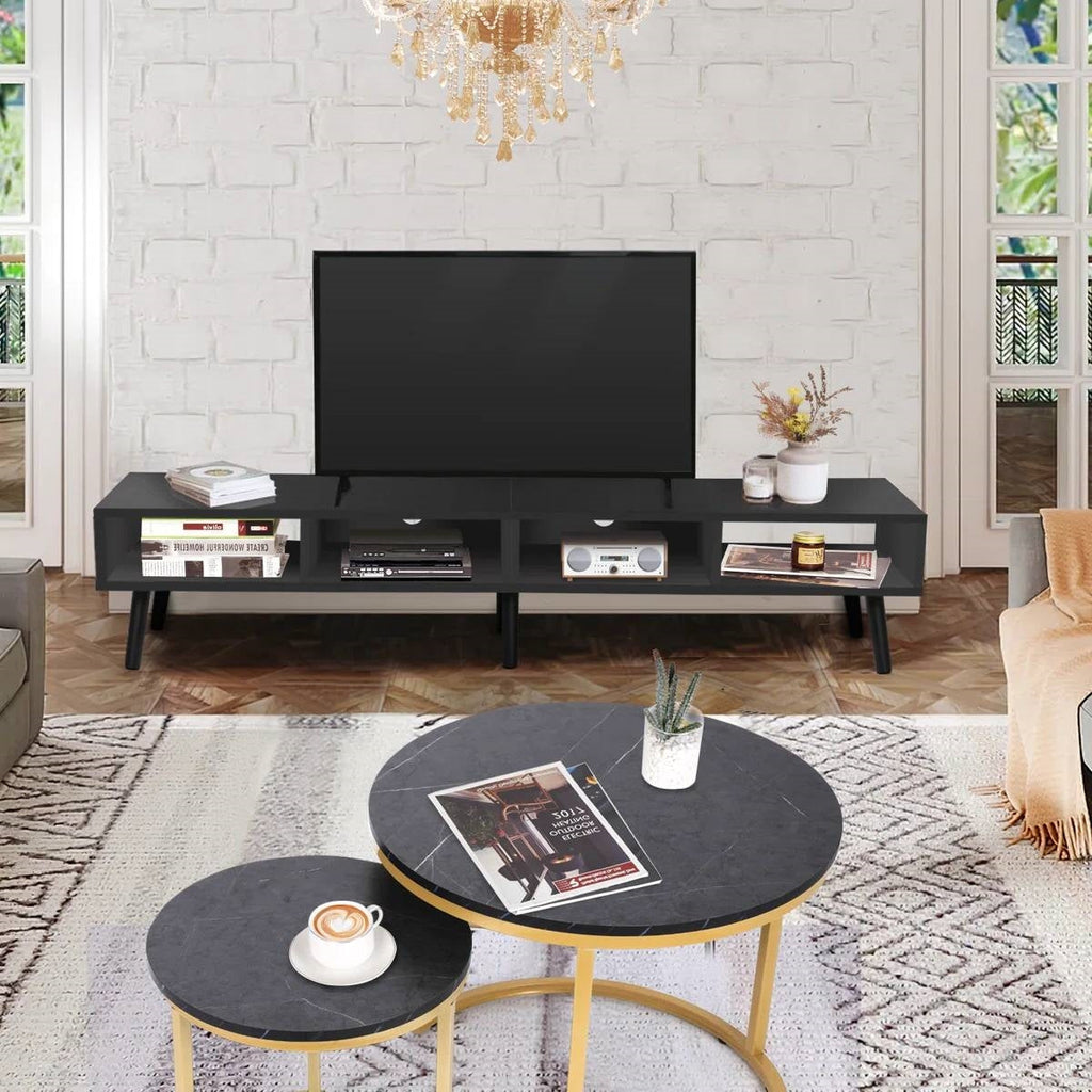 Mid-Century Modern Style TV Stand in Black Wood Finish - for TVs up to 65-inch