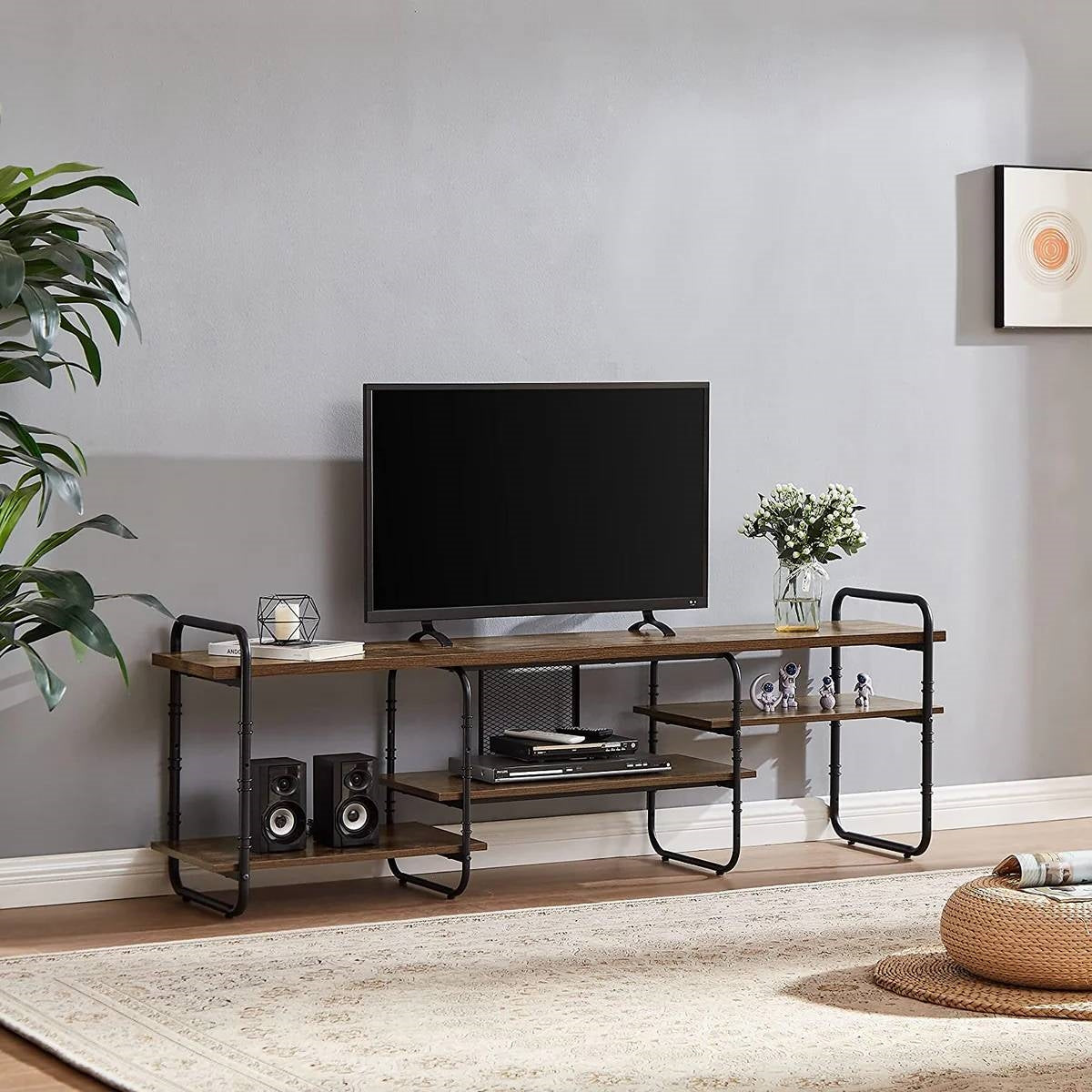 Modern Metal Wood Industrial Entertainment Center TV Stand for TV up to 65-inch