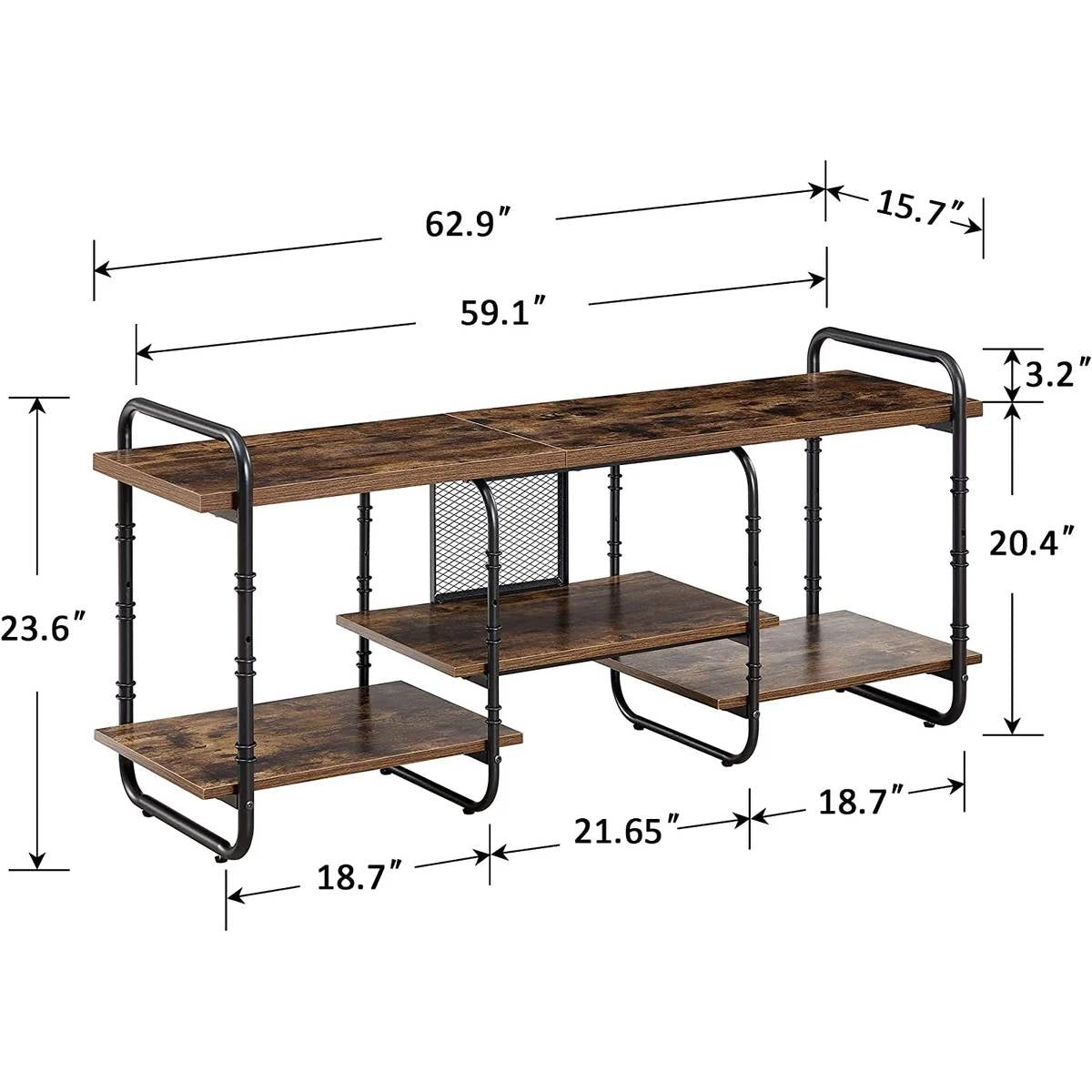 Modern Metal Wood Industrial Entertainment Center TV Stand for TV up to 65-inch