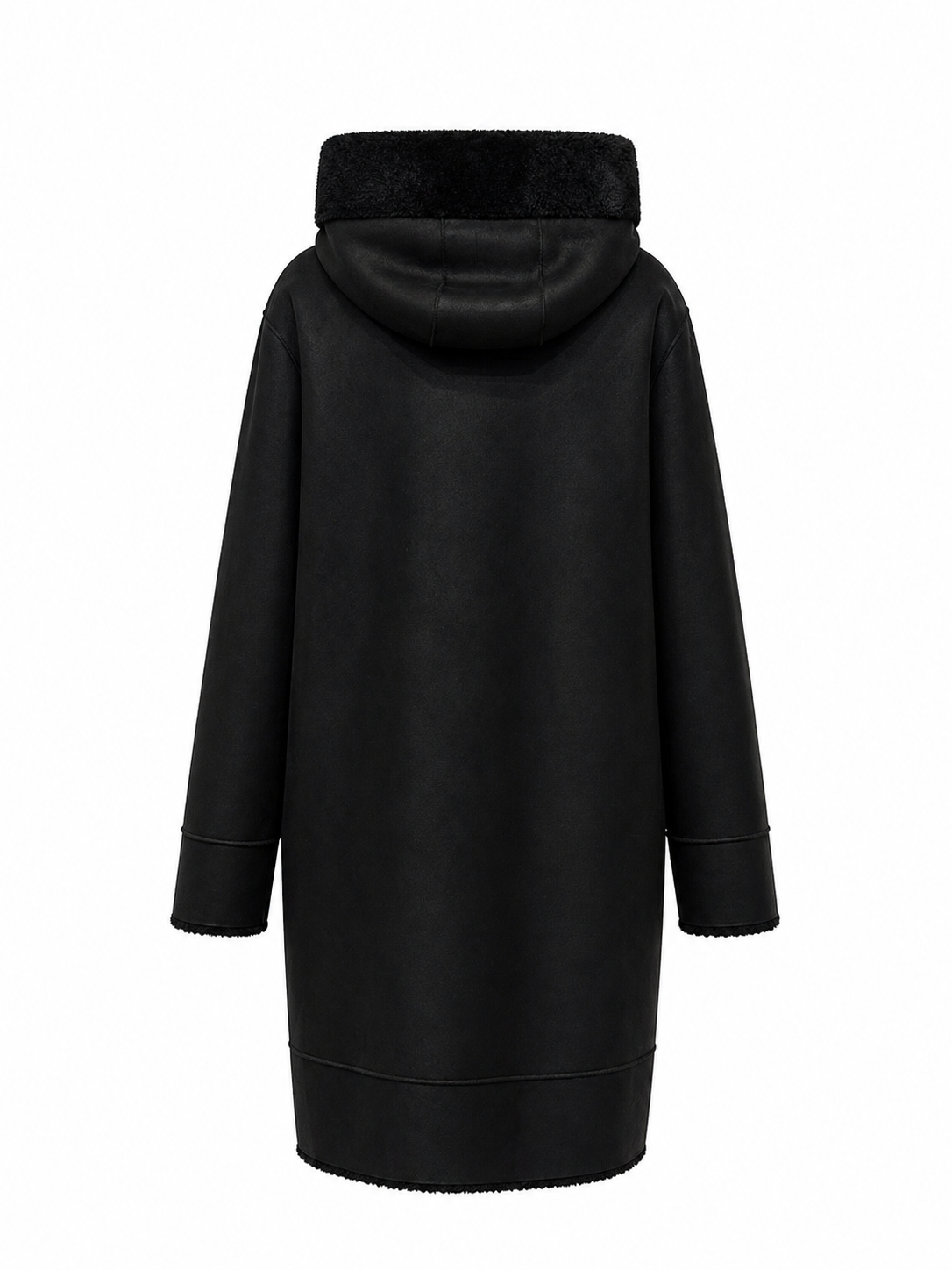 Reversible Faux Fur & Suede Coat in Black/Black