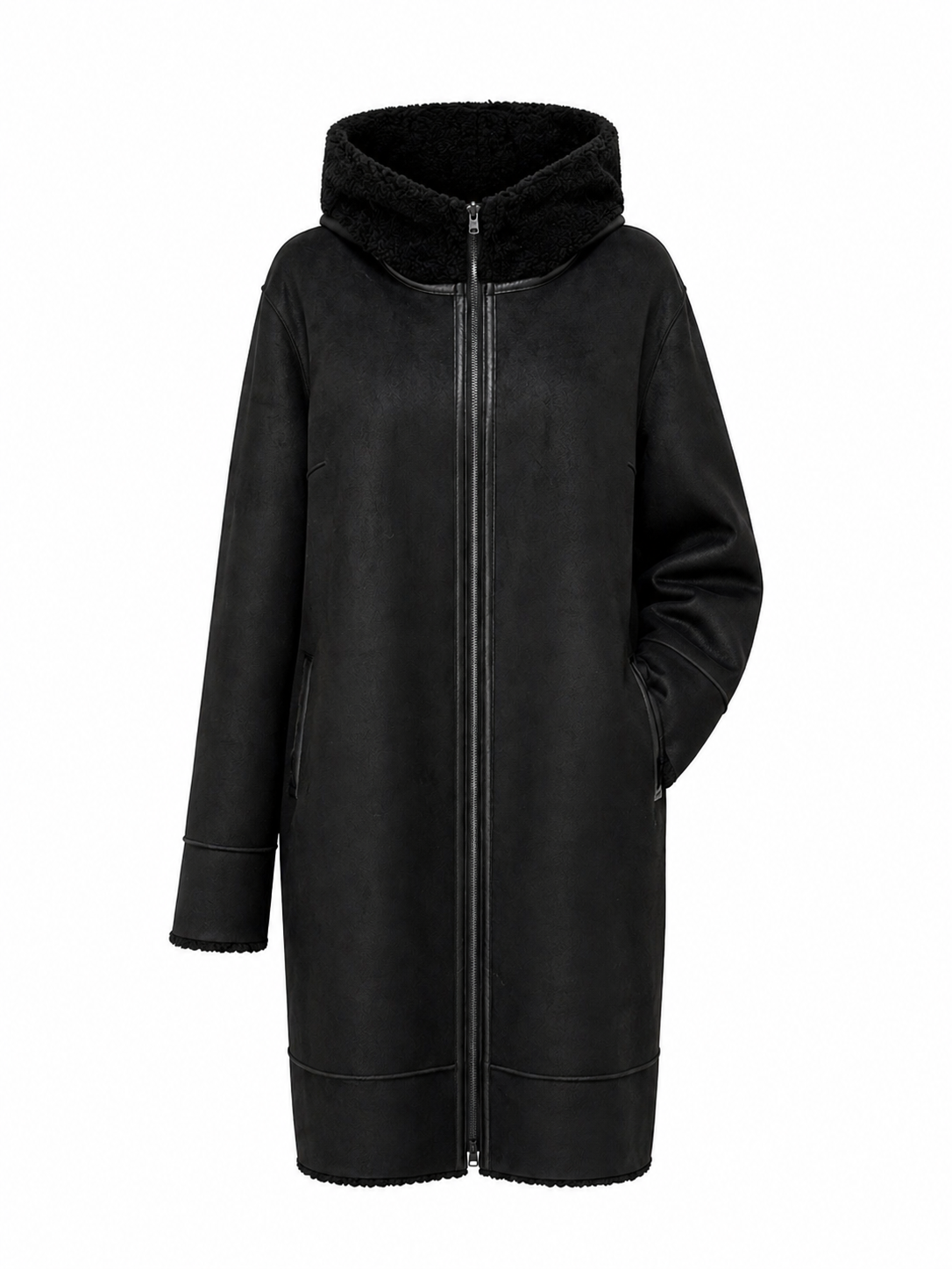 Reversible Faux Fur & Suede Coat in Black/Black