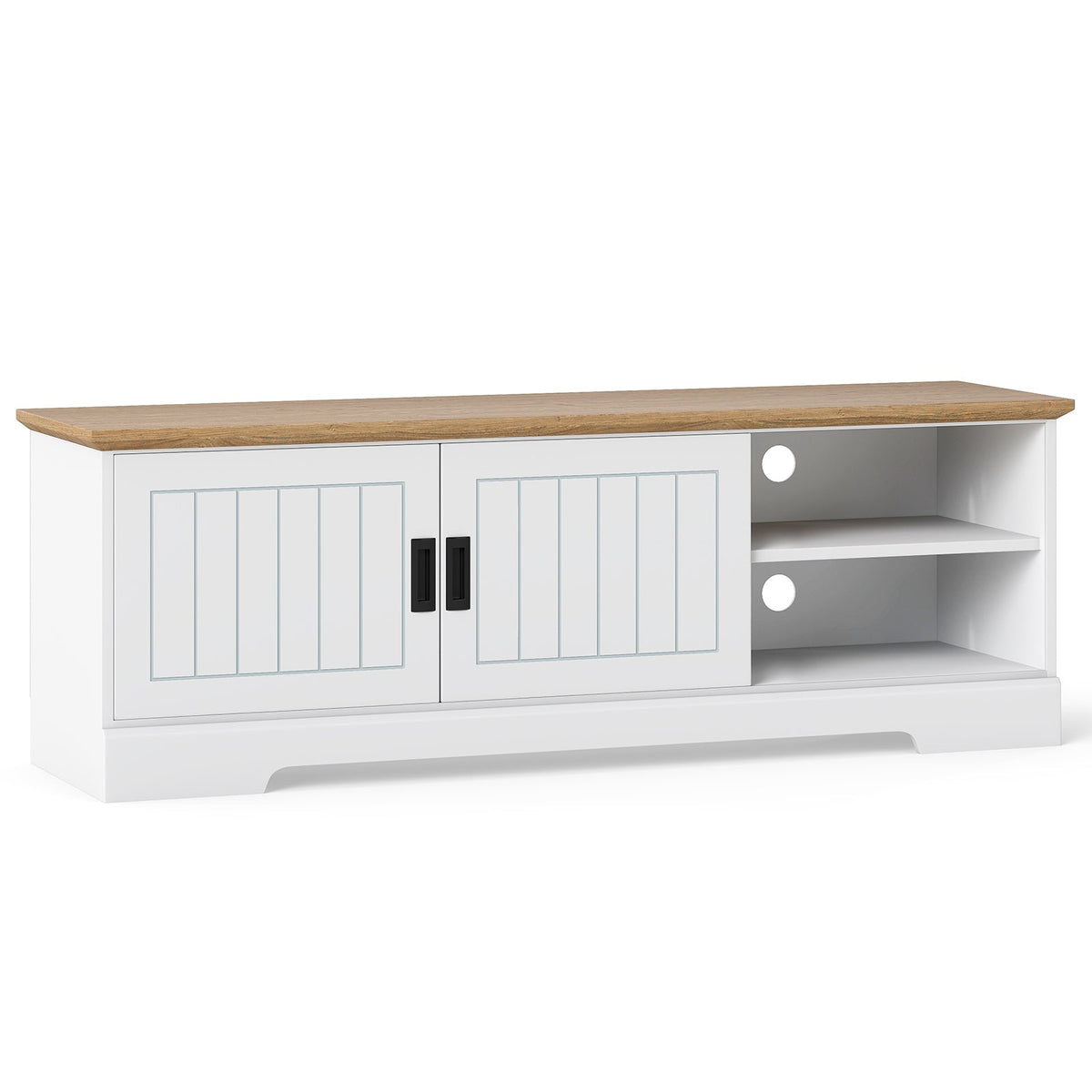 Farmhouse TV Stand for TVs up to 65 Inch with Sliding Doors and Storage Cabinets-White