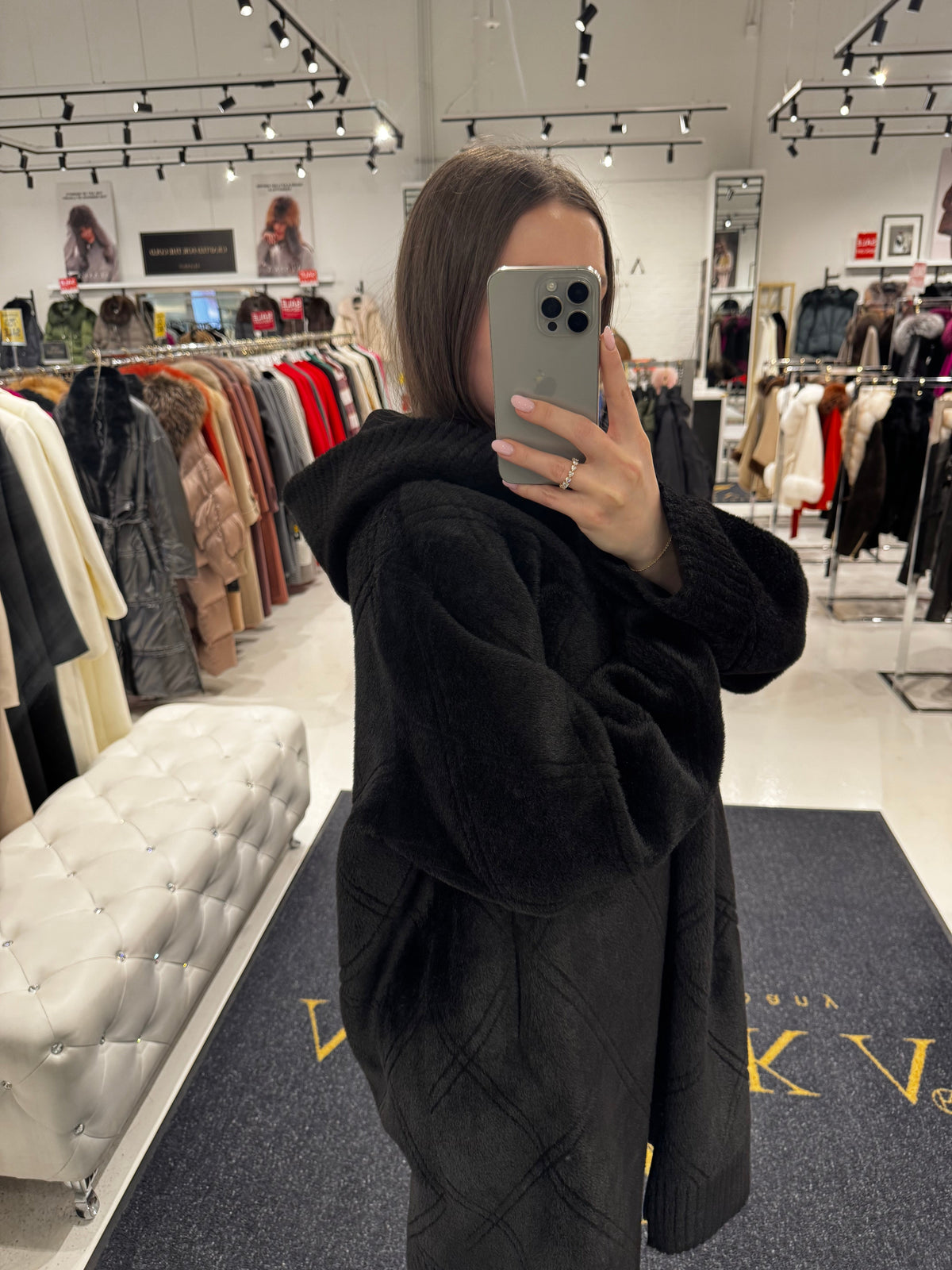 Reversible Faux Fur & Suede Coat in Black/Black