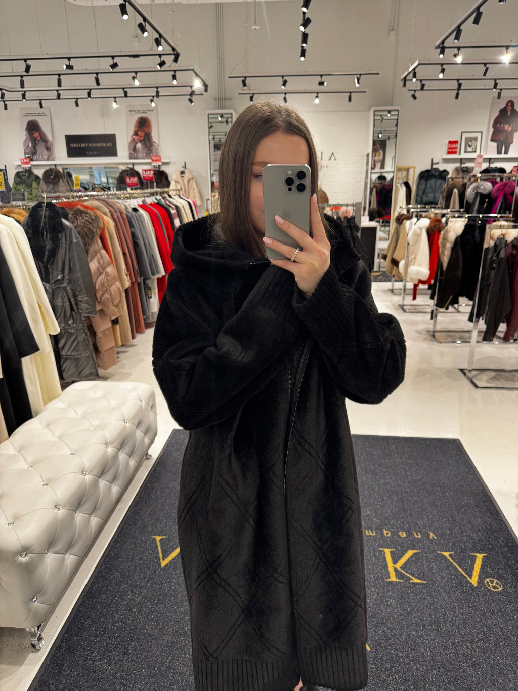 Reversible Faux Fur & Suede Coat in Black/Black