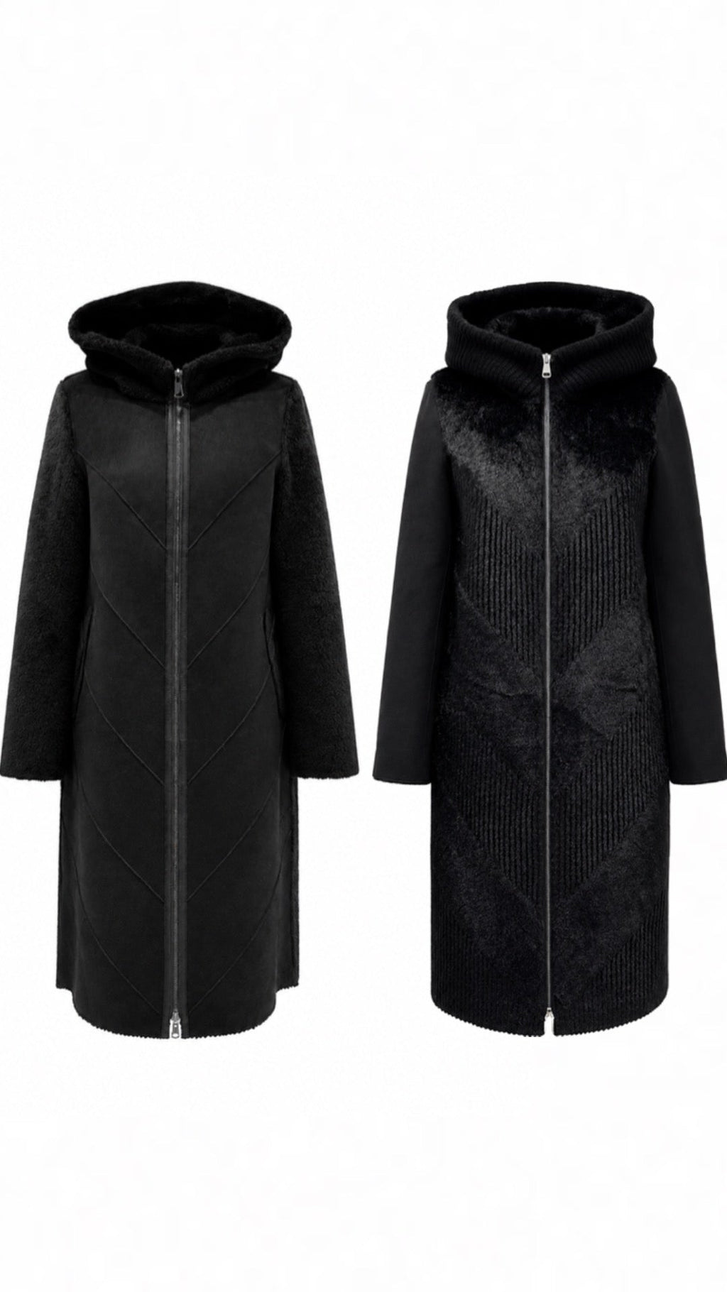 Reversible Faux Fur & Suede Hooded Coat