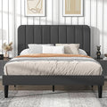 Queen size Dark Grey Upholstered Platform Bed Frame with Headboard-0