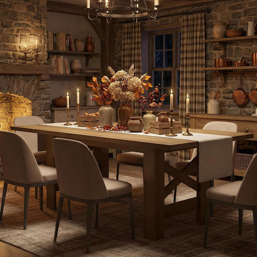 Farmhouse Dining Table With Thickened Wooden Tabletop-4