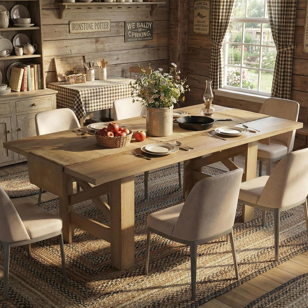 Farmhouse Dining Table With Thickened Wooden Tabletop-0