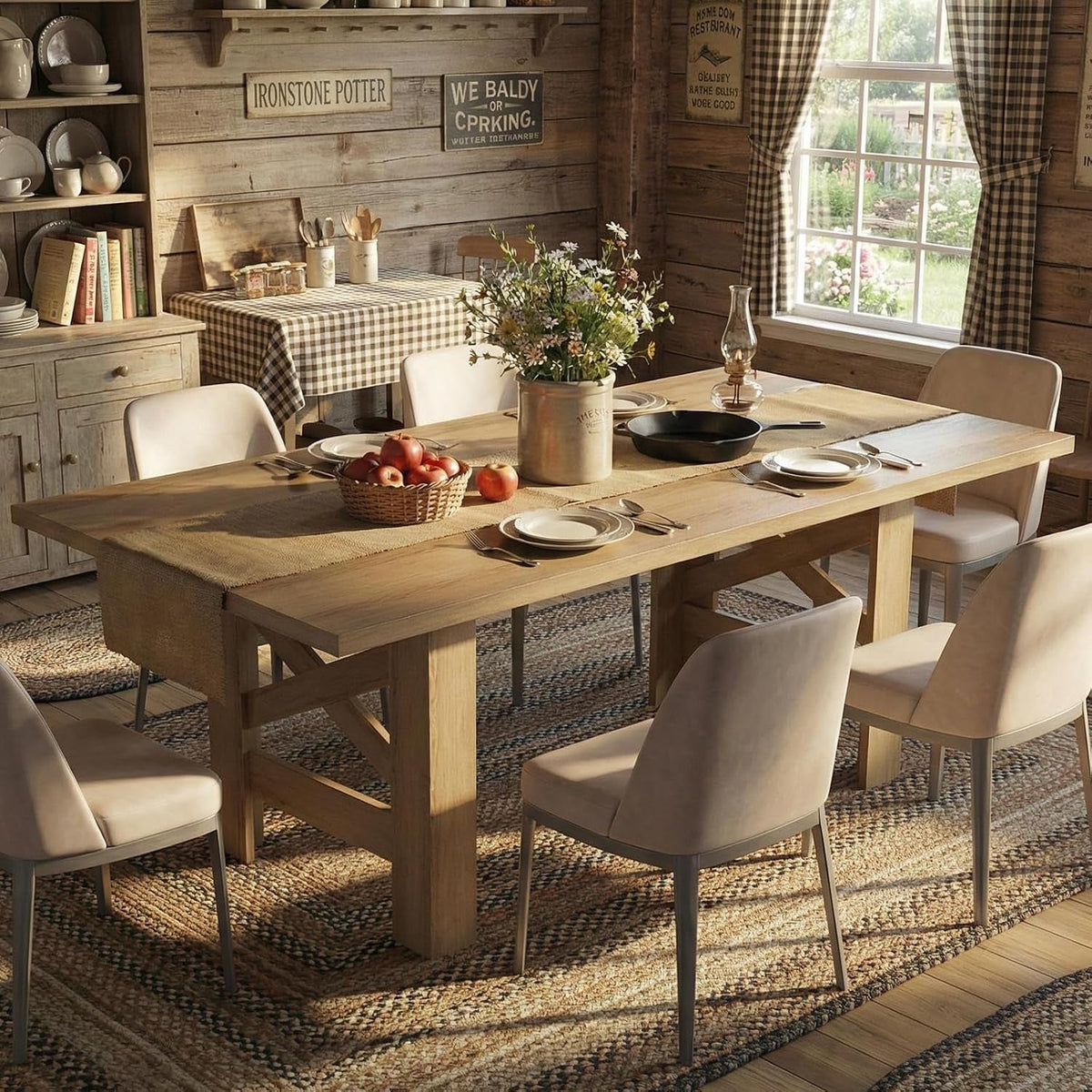 Farmhouse Dining Table With Thickened Wooden Tabletop-0