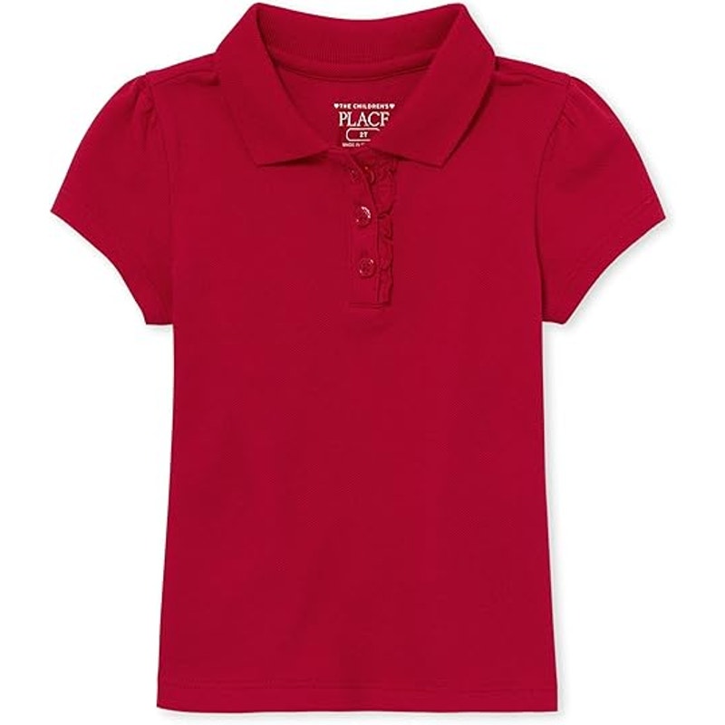 Lot of 2 The Children's Place Girls 4T Red Short Sleeve Ruffle Pique Polo Shirts