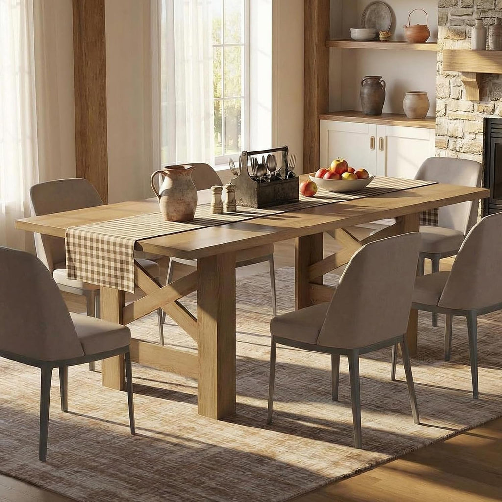 Farmhouse Dining Table With Thickened Wooden Tabletop-3