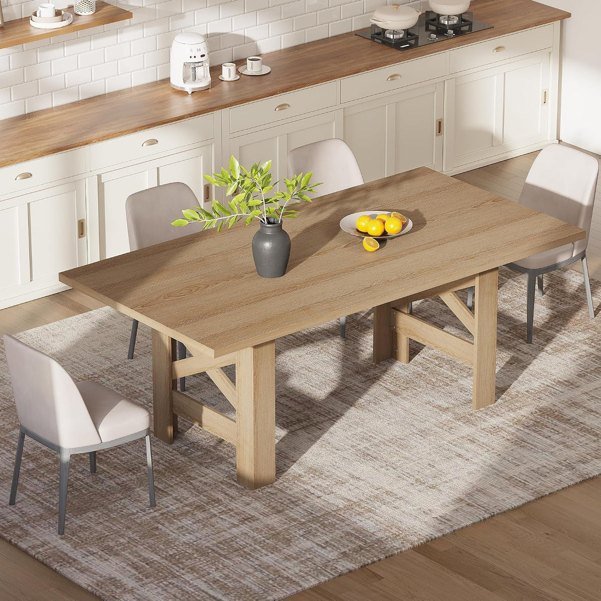 Farmhouse Dining Table With Thickened Wooden Tabletop-2
