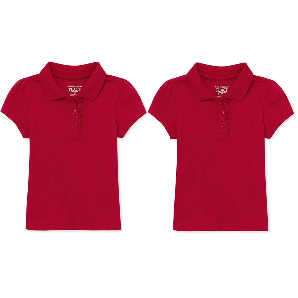 Lot of 2 The Children's Place Girls 4T Red Short Sleeve Ruffle Pique Polo Shirts